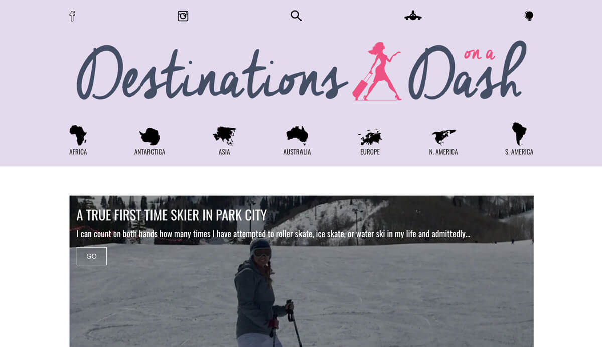 screenshot of Destinations on a Dash website