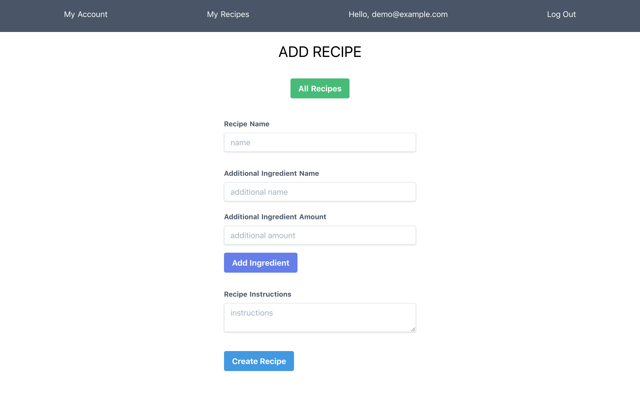 screenshot of recipes anytime application
